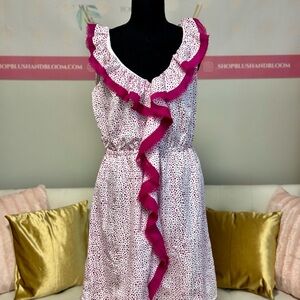 LOFT Petites Pink Dot Ruffle Dress | Medium Petite